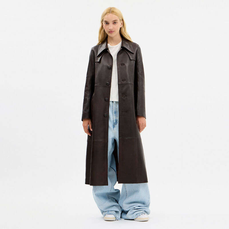 Single Breasted Leather Trench Coat