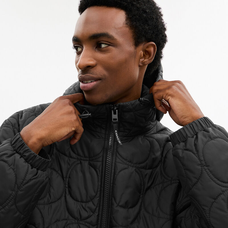 Quilted Signature Puffer Jacket In Recycled Polyester, BLACK, hi-res image number 4