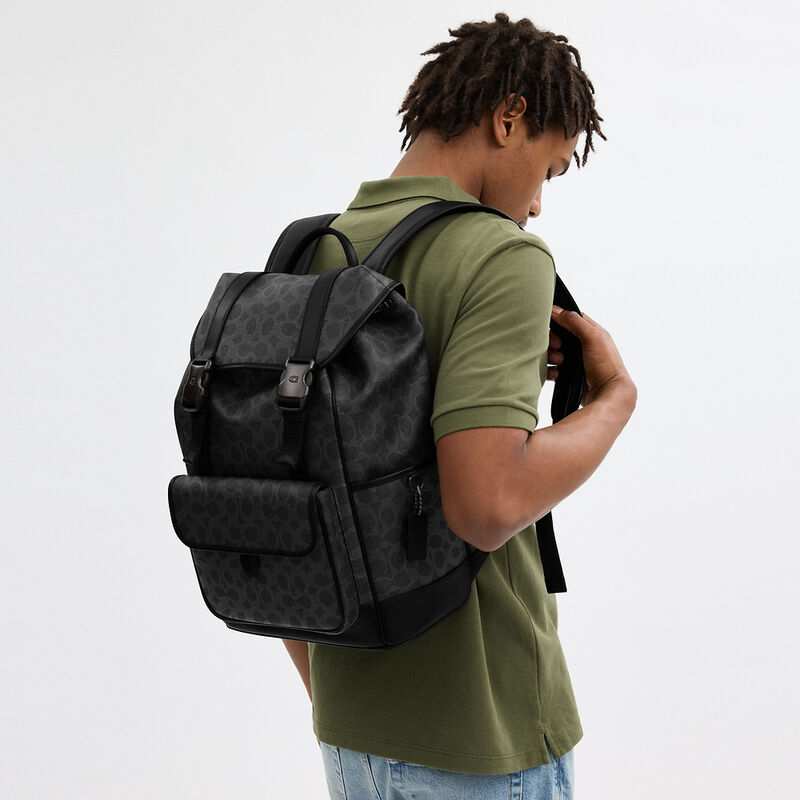 League Flap Backpack In Signature Canvas, BLACK, hi-res image number 4