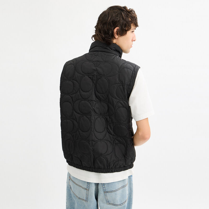 Quilted Signature Puffer Vest In Recycled Polyester, BLACK, hi-res image number 3