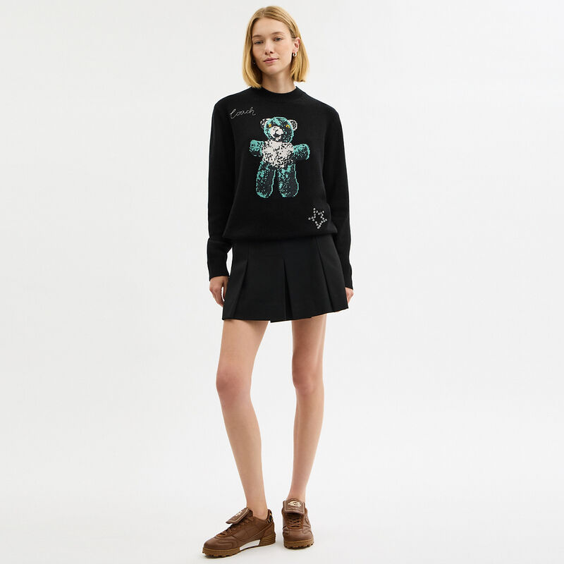 Lightweight Bear Graphic Sweater, BLACK, hi-res image number 4