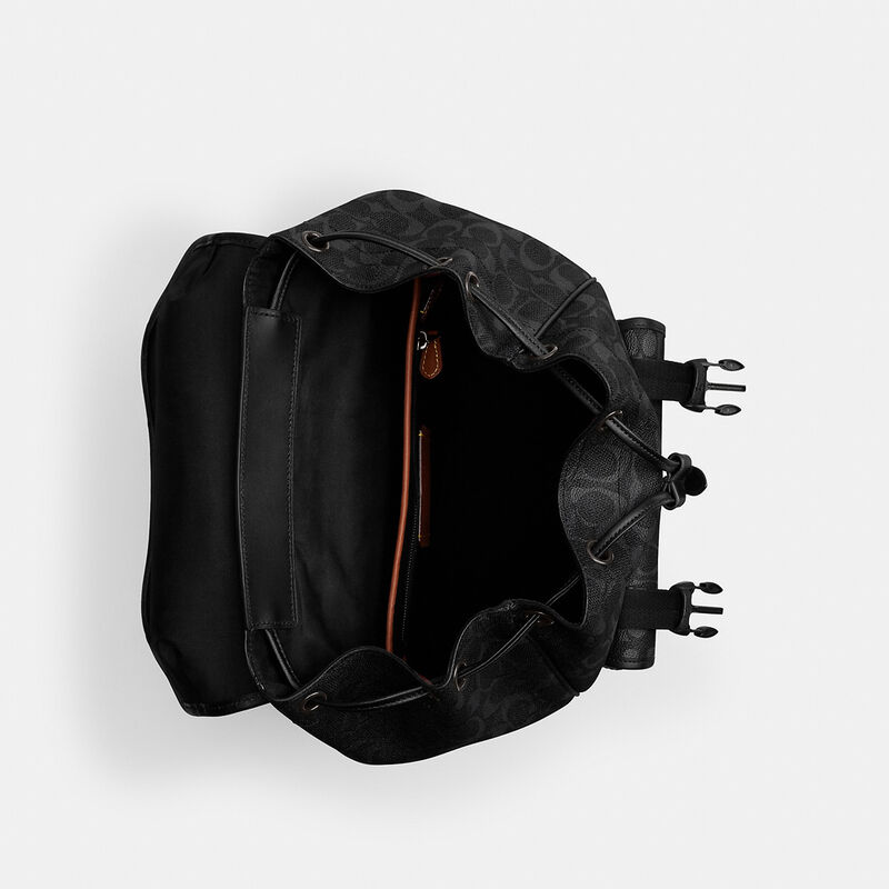 League Flap Backpack In Signature Canvas, BLACK, hi-res image number 3