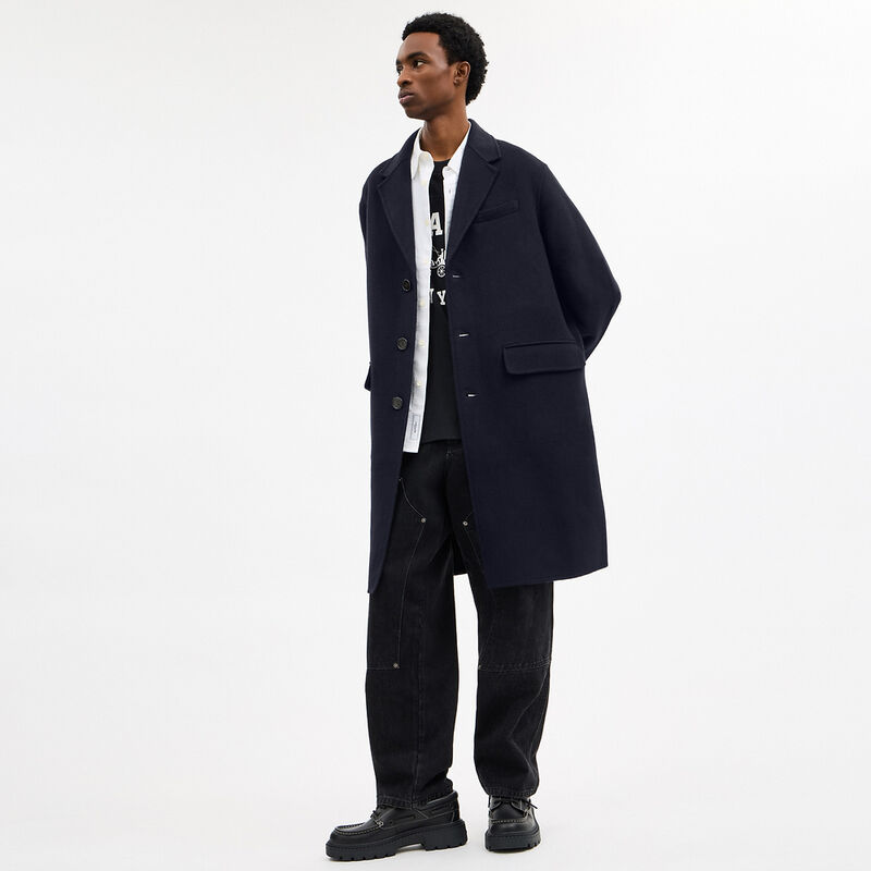 Double Faced Wool Coat, NAVY BLUE, hi-res image number 3