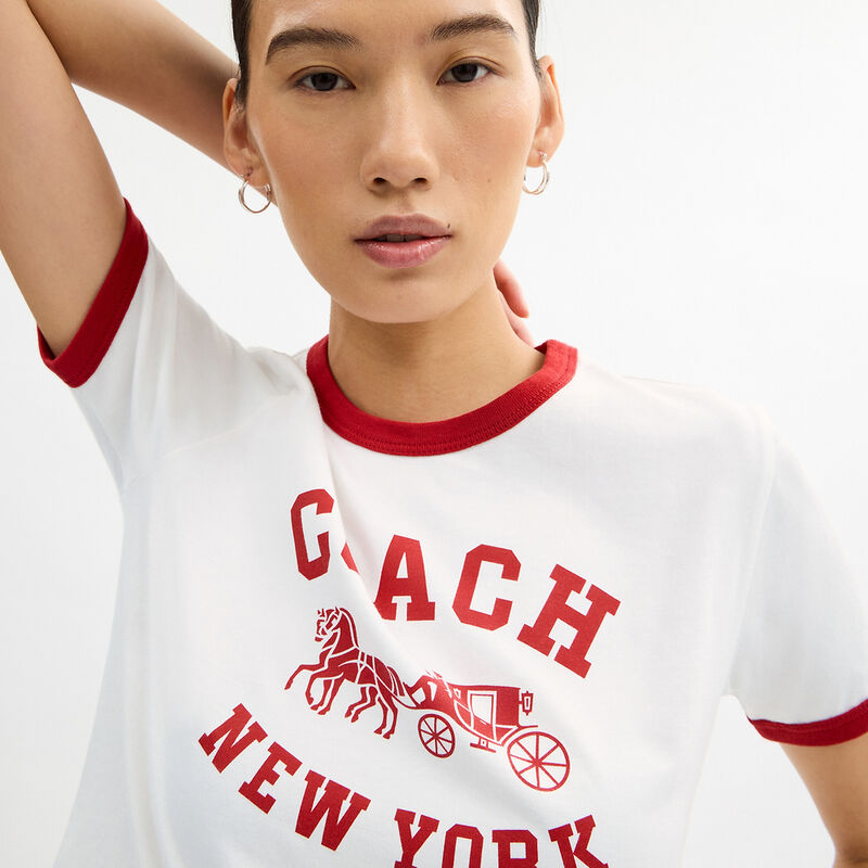 Horse And Carriage Ringer T-Shirt In Organic Cotton, RED., hi-res image number 4