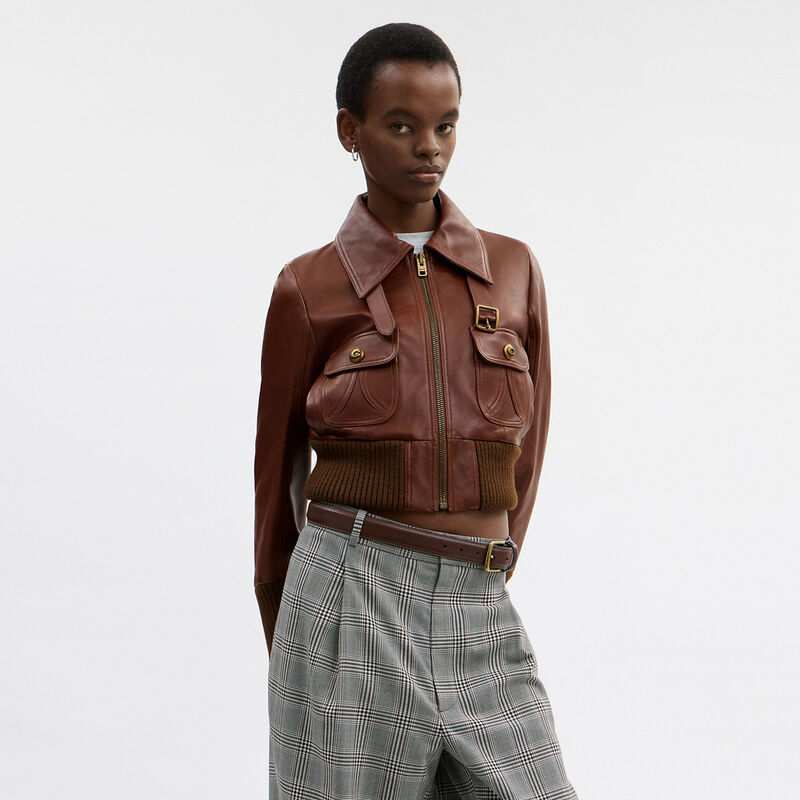 Shrunken Leather Aviator Jacket