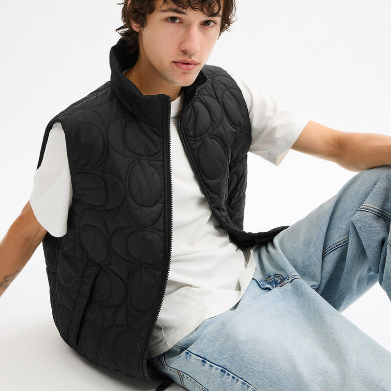 Quilted Signature Puffer Vest In Recycled Polyester, BLACK, hi-res image number 4