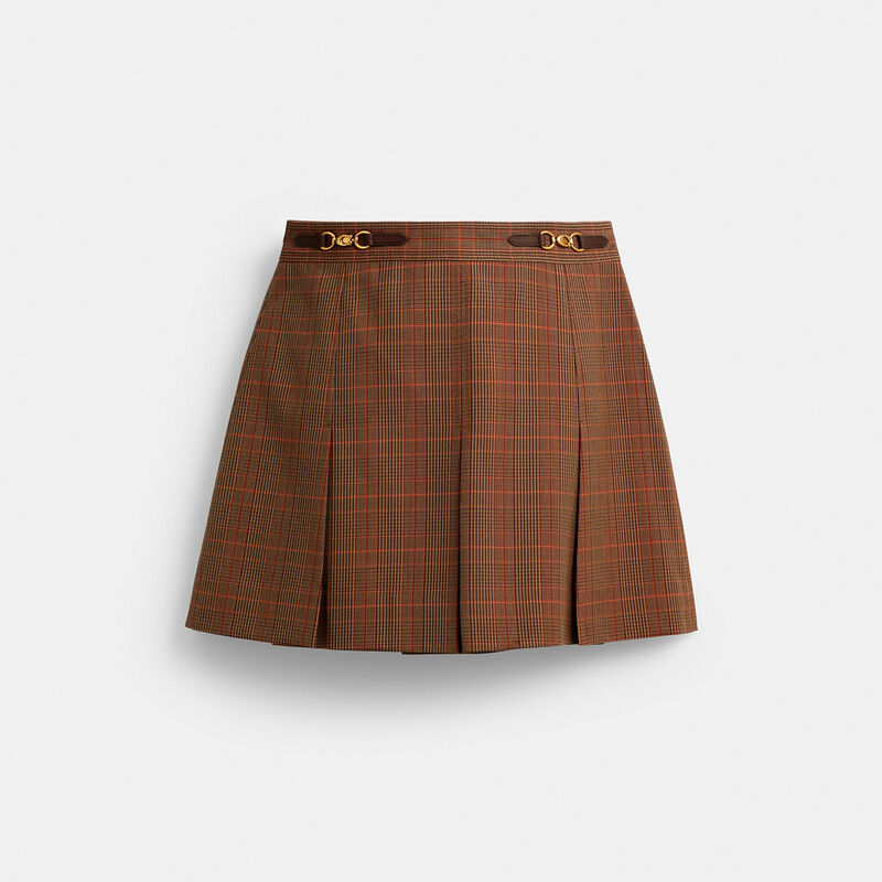 Sculpted C Plaid Pleated Skirt