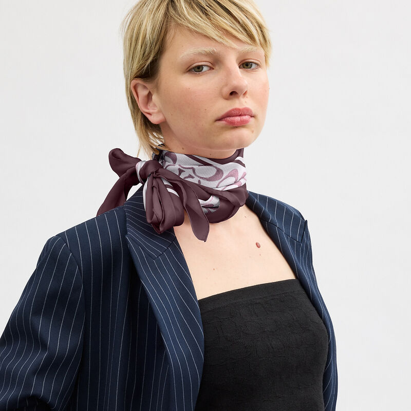 Textured Signature Print Silk Square Scarf, BLACK CURRANT, hi-res image number 2