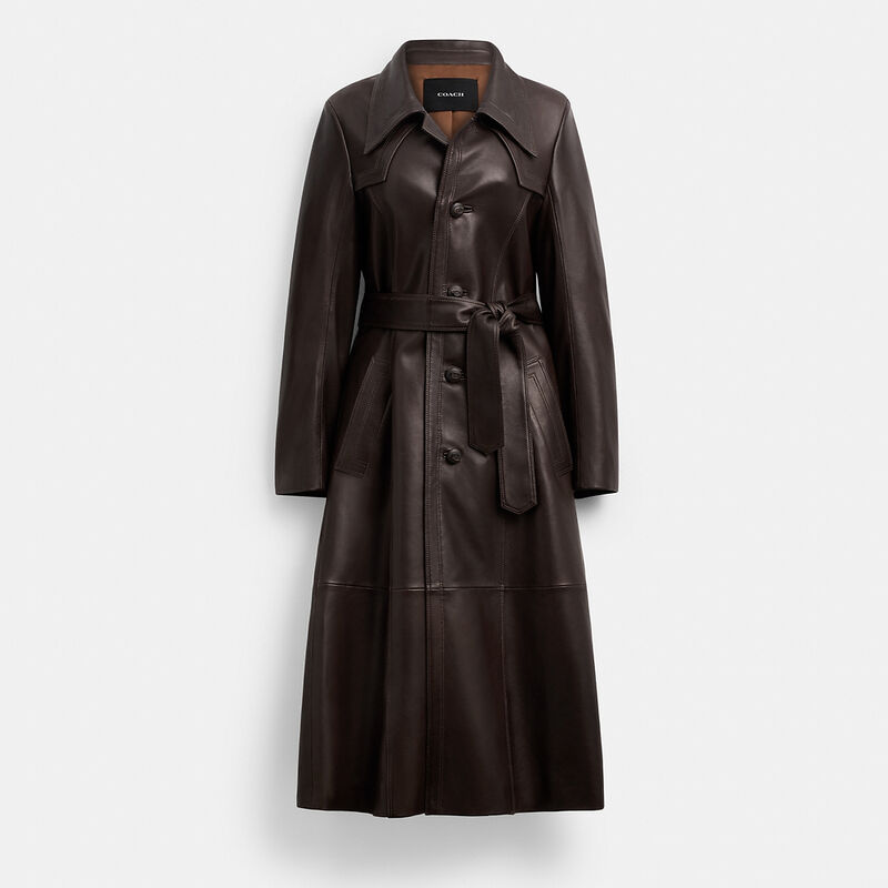 Single Breasted Leather Trench Coat
