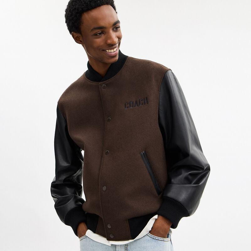 Wool Varsity Jacket, BROWN, hi-res image number 5