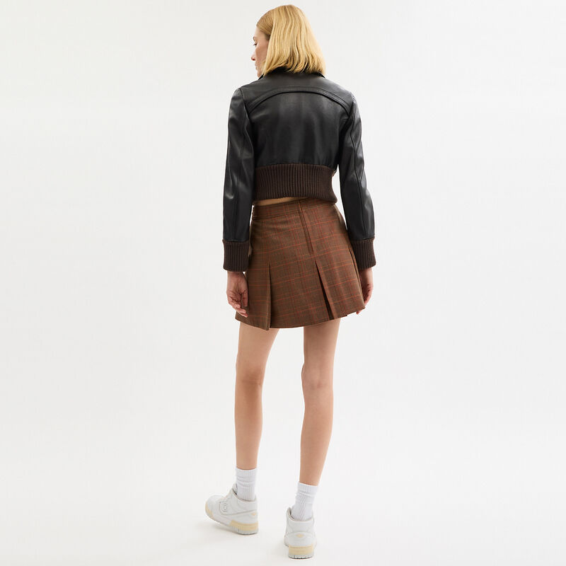 Sculpted C Plaid Pleated Skirt, Orange/Pink Plaid, hi-res image number 3