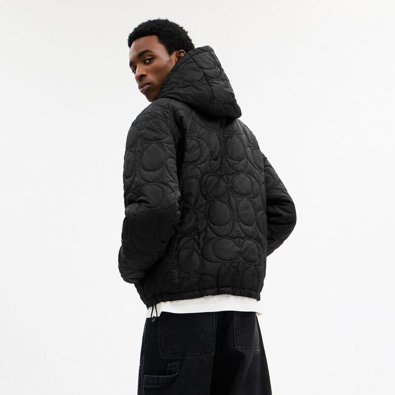 Quilted Signature Puffer Jacket In Recycled Polyester, BLACK, hi-res image number 3