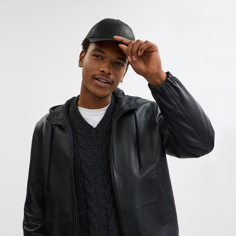 Leather Baseball Hat, BLACK, hi-res image number 3