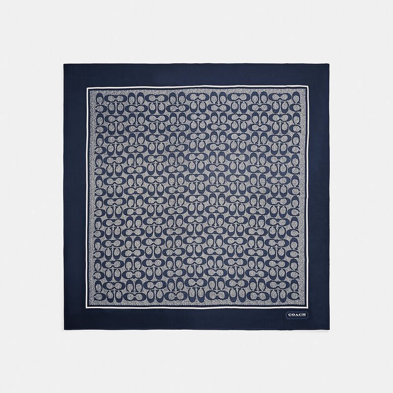 Vintage Signature Print Silk Square Scarf, MIDNIGHT NAVY, hi-res image number 1