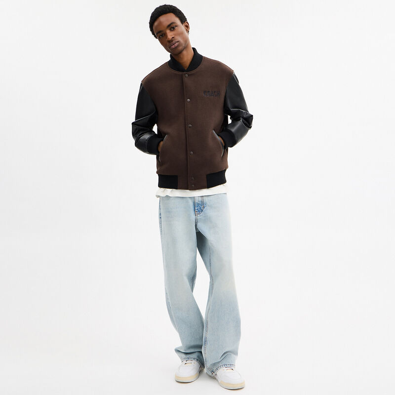 Wool Varsity Jacket, BROWN, hi-res image number 3